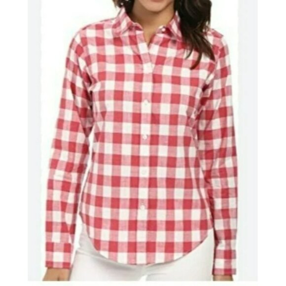 Pendleton Womens Red Rose & White Check LS Cotton Button Down Preppy Shirt XS - Picture 2 of 6